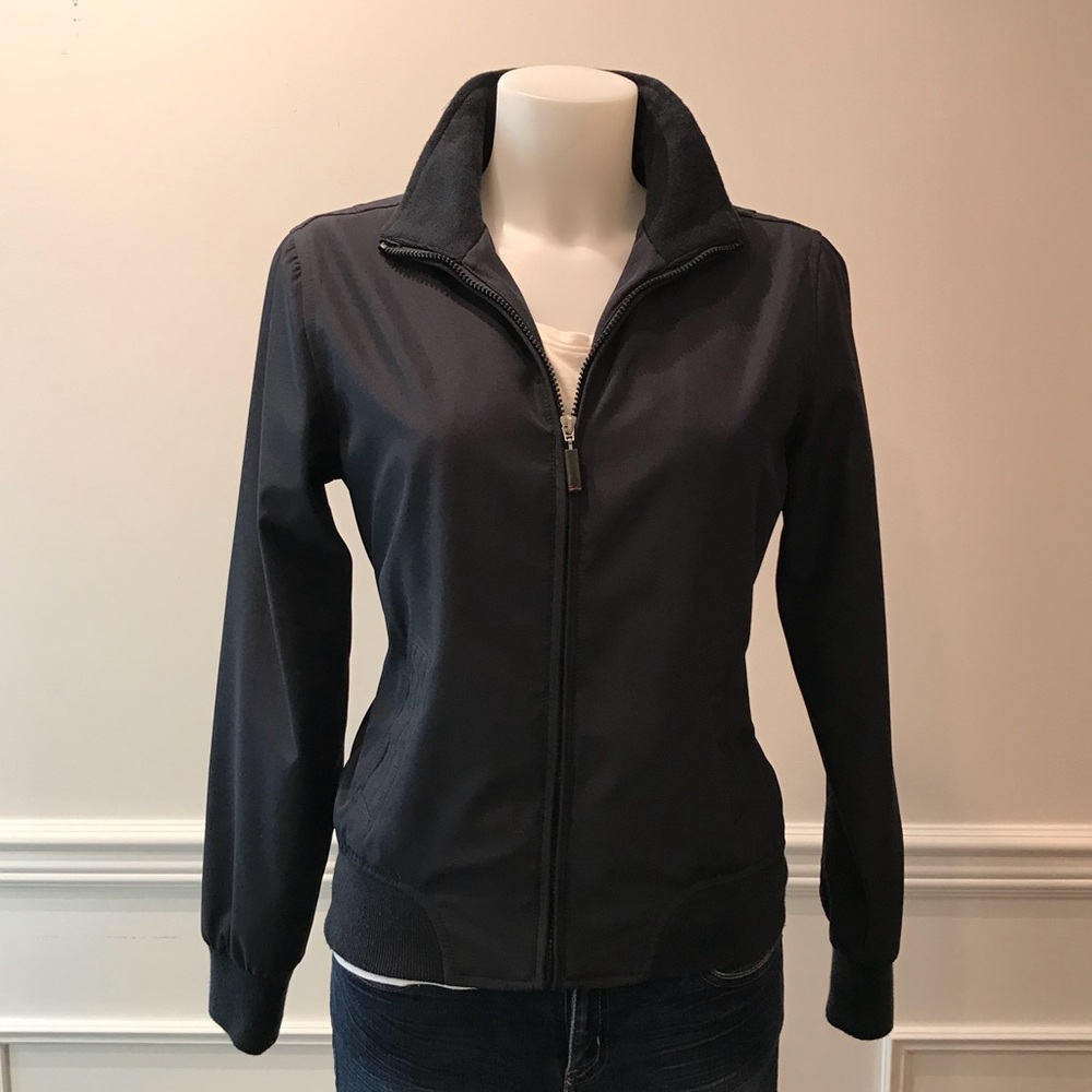 Plaza Italia navy zip up collard 2 pocket jacket.